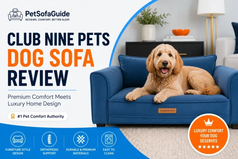 Club Nine Pets Dog Sofa Review featuring luxury orthopedic dog sofa with furniture-style design.