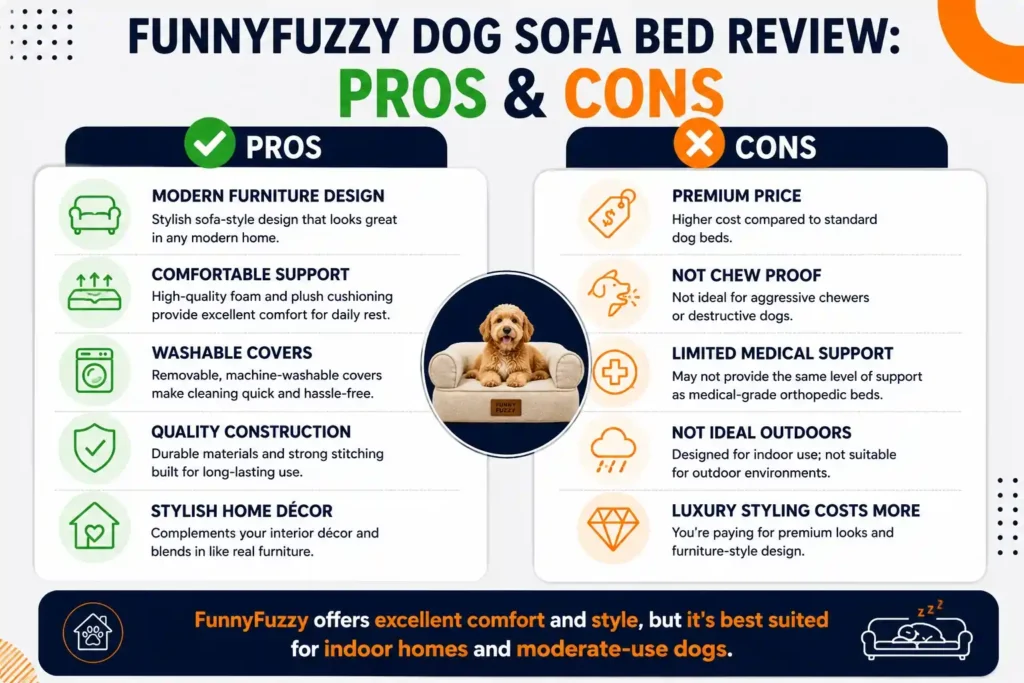 FunnyFuzzy Dog Sofa Bed Review pros and cons.