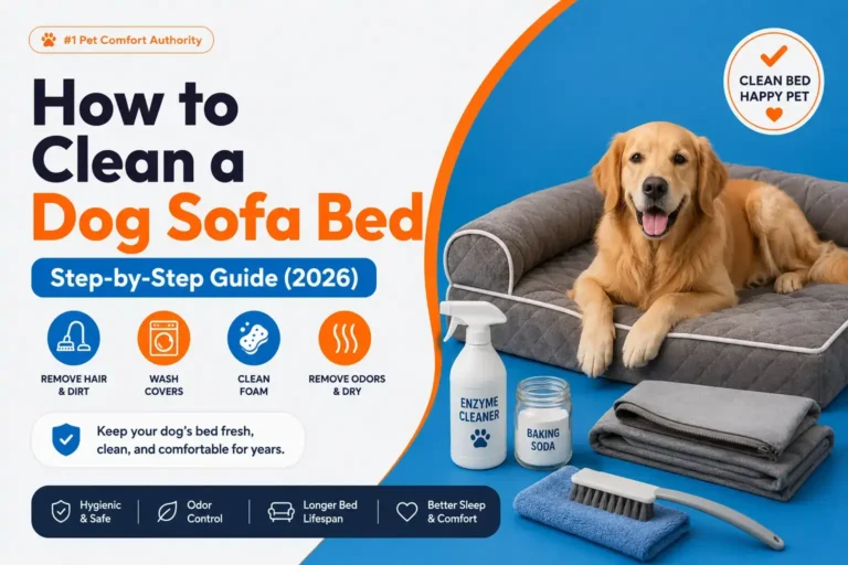 How to clean a dog sofa bed showing washing removable covers cleaning foam and removing pet odors.