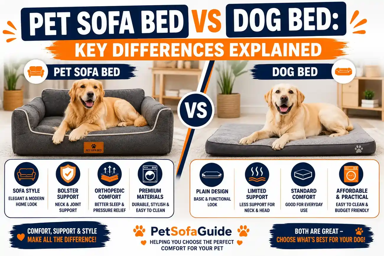 pet sofa bed vs dog bed comparison showing key differences in comfort support and design