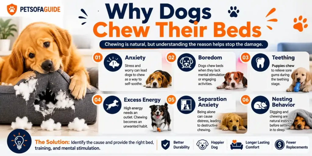 common reasons dogs chew and destroy their beds
