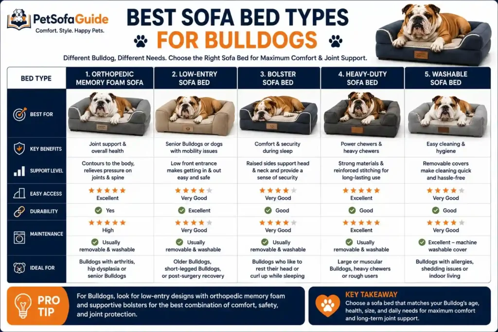 Comparison of the best sofa bed types for Bulldogs.