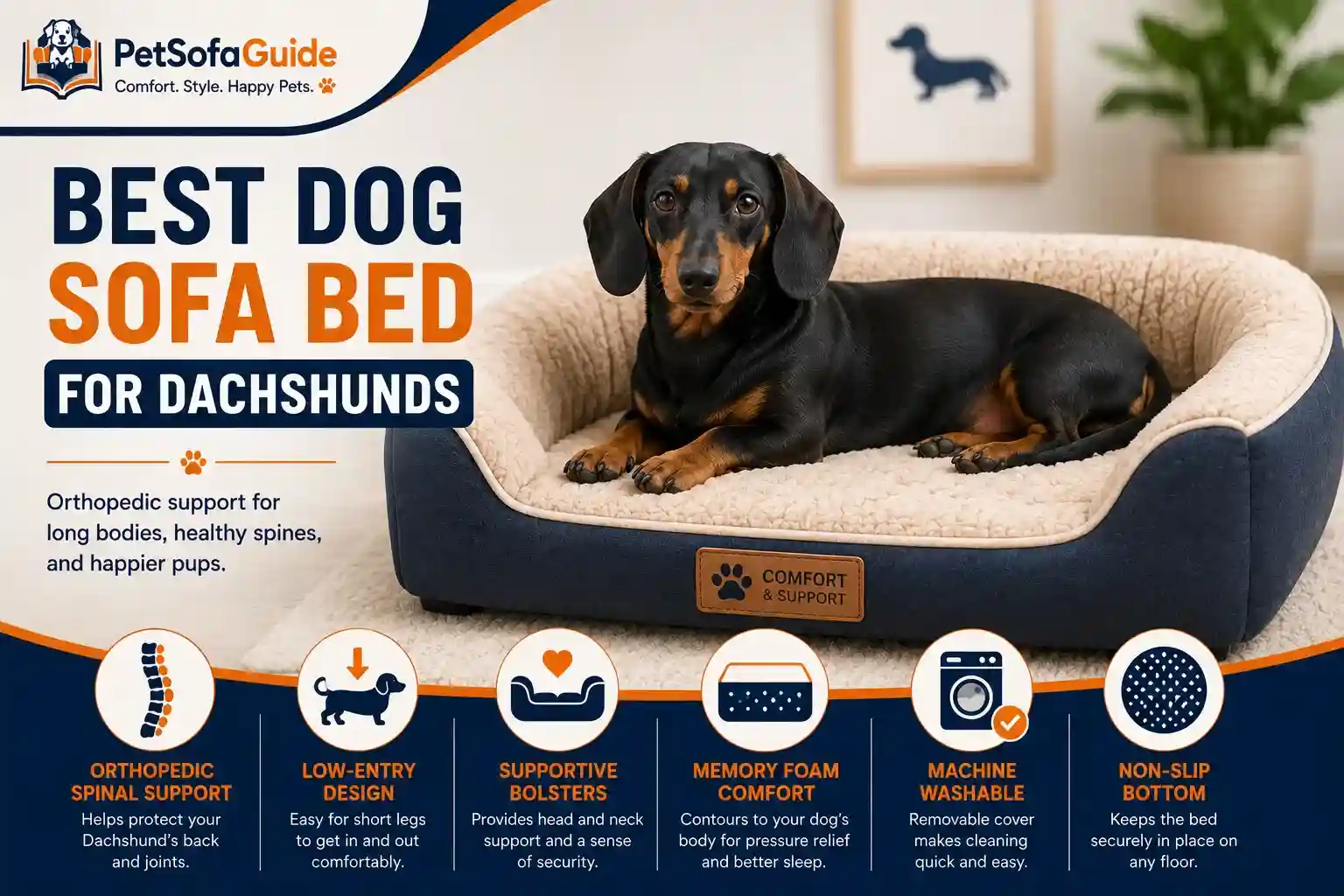 Best dog sofa bed for Dachshunds with orthopedic spinal support.