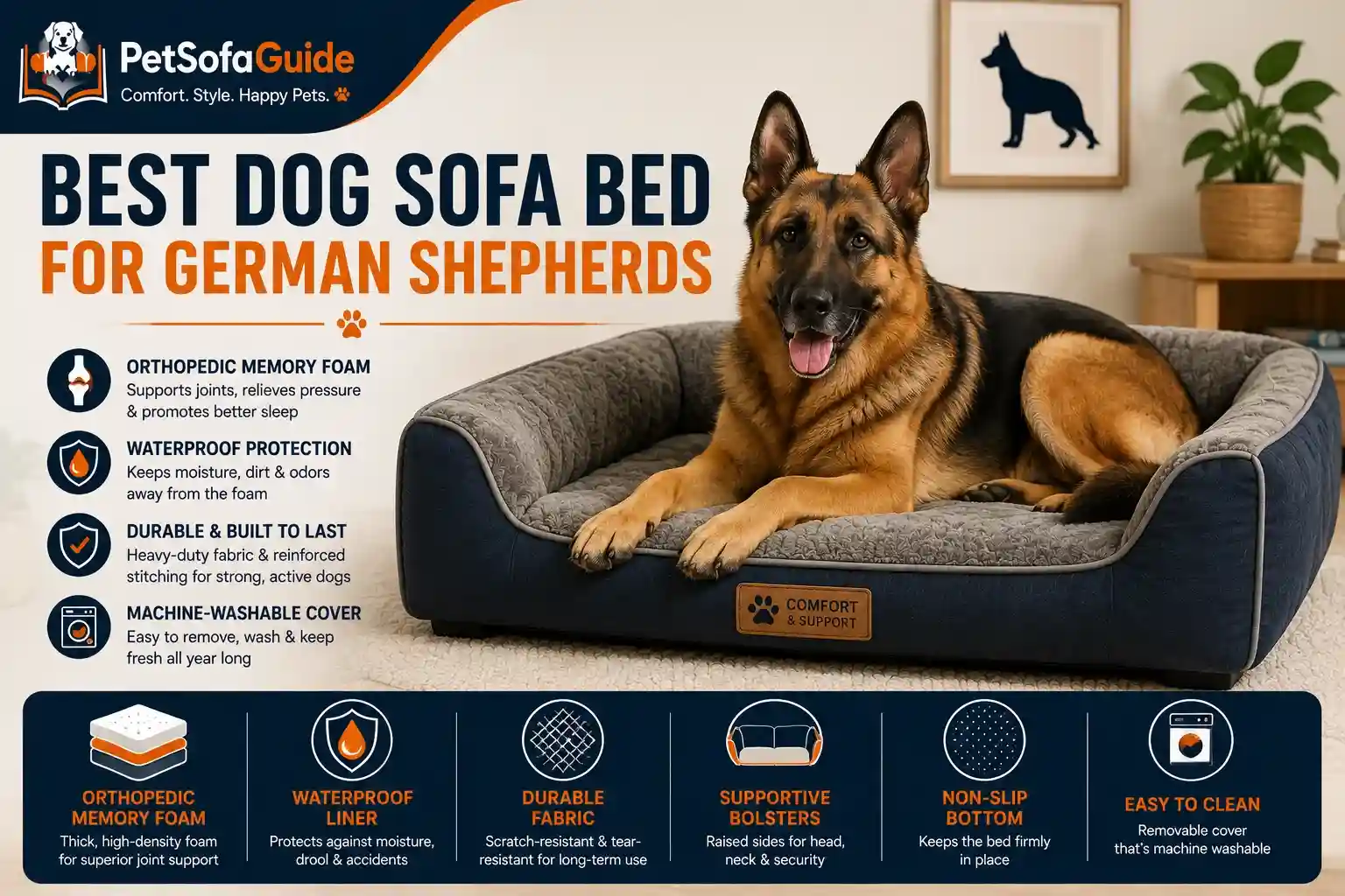 Best dog sofa bed for German Shepherds with orthopedic memory foam support