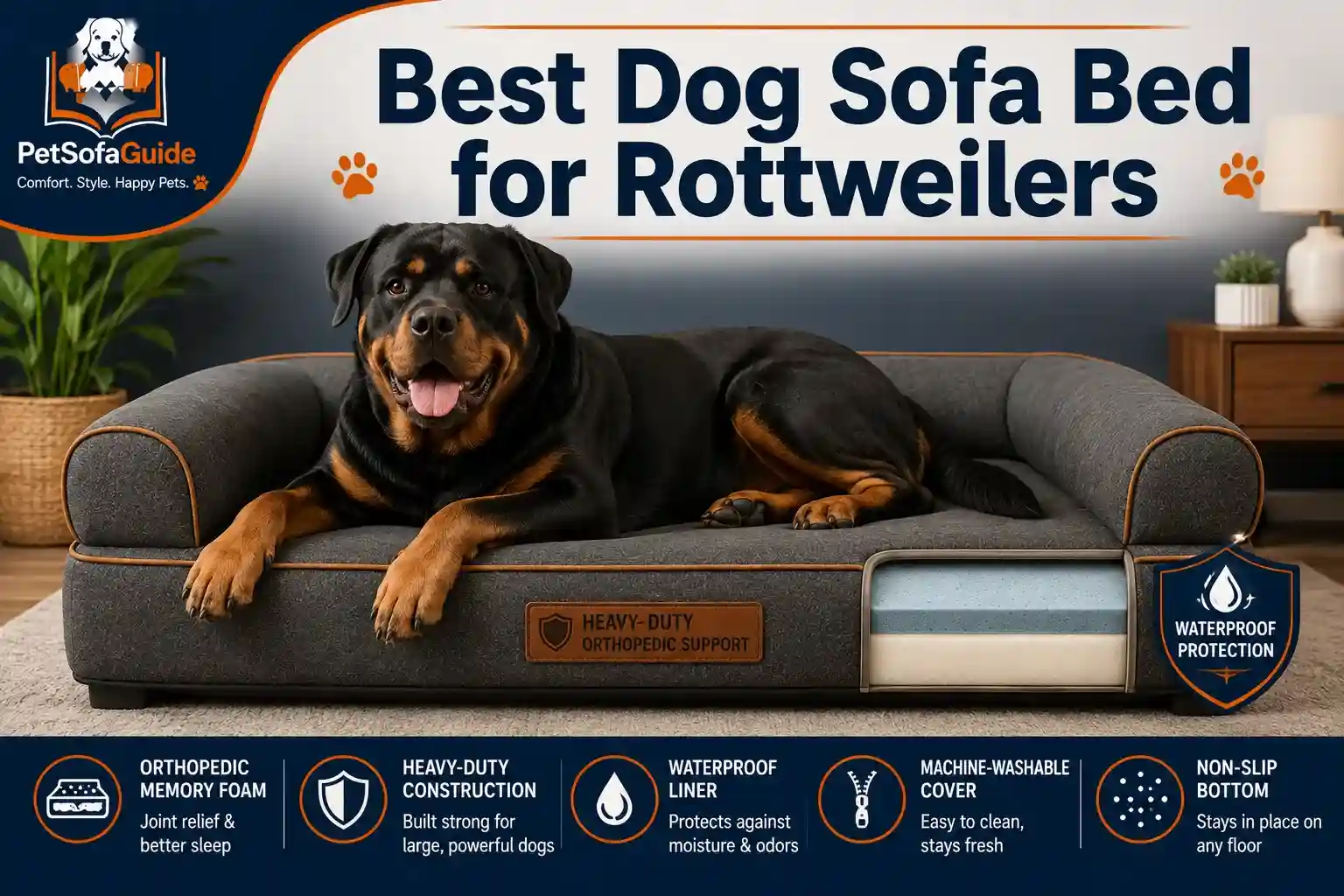 Best dog sofa bed for Rottweilers with heavy-duty orthopedic support