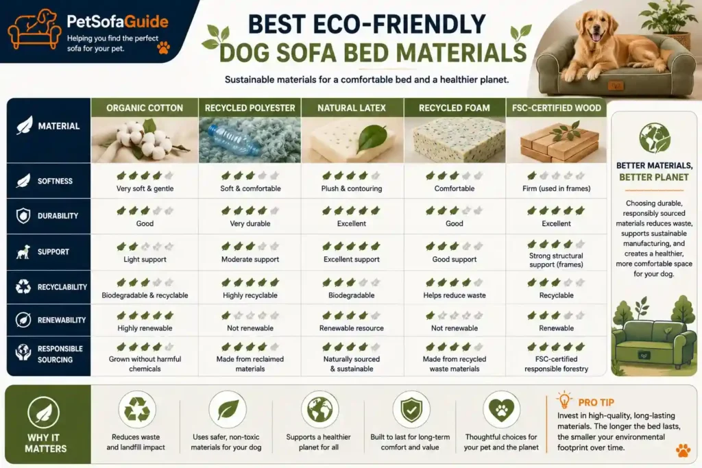 Comparison of eco-friendly materials used in sustainable dog sofa beds.