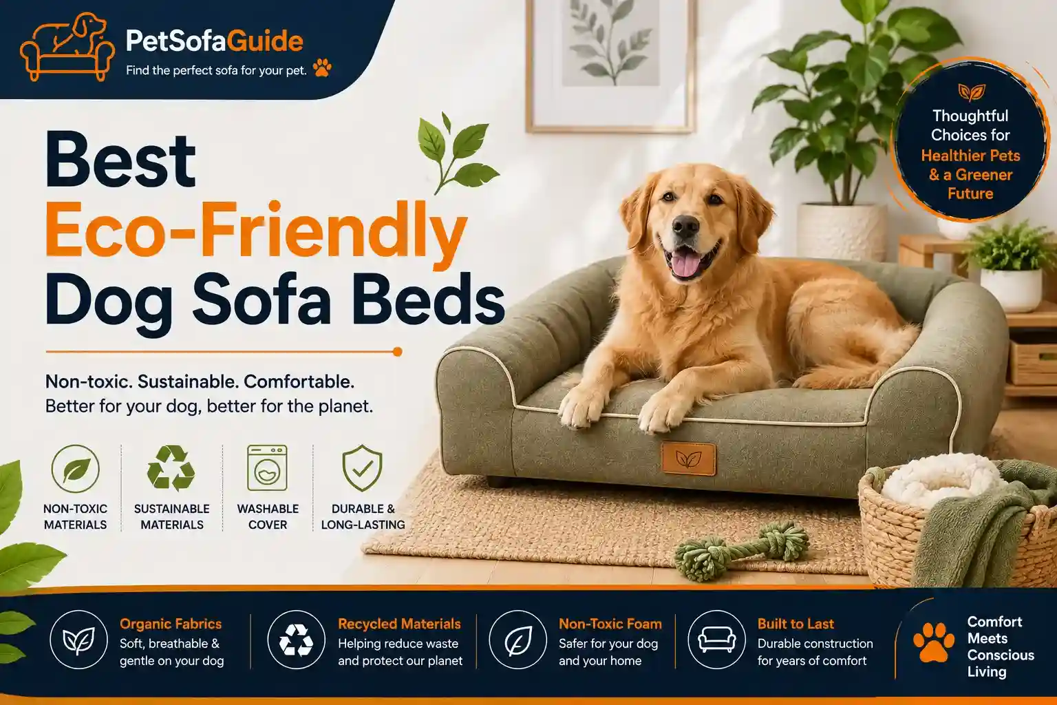 Best eco-friendly dog sofa beds with non-toxic foam, organic fabrics, and sustainable materials.