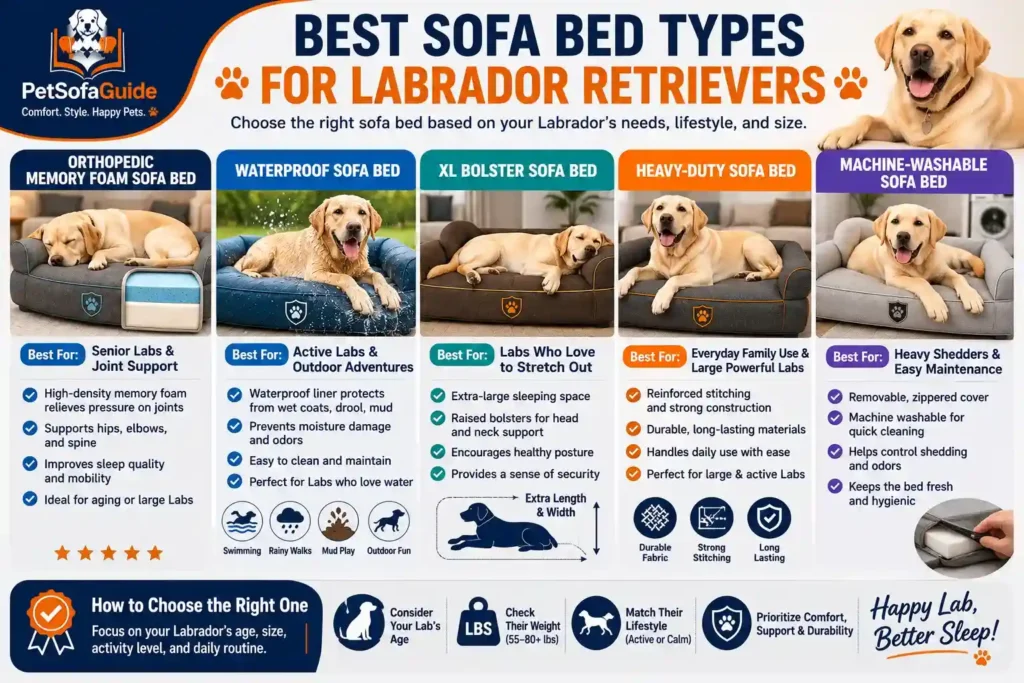 Comparison of the best sofa bed types for Labrador Retrievers.