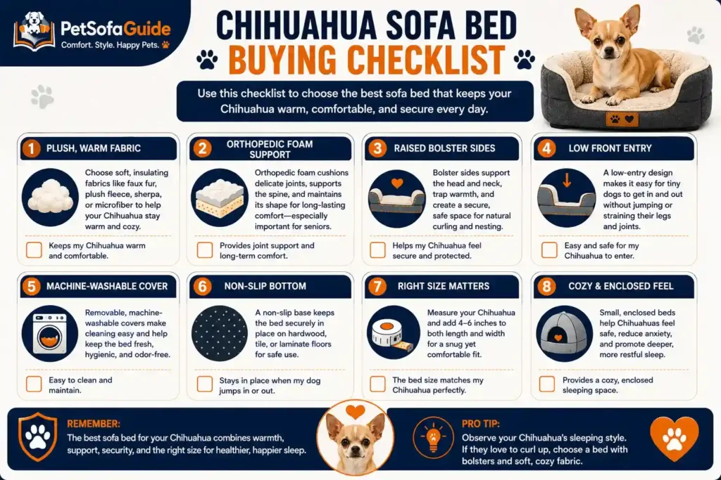 Checklist for choosing the best sofa bed for Chihuahuas.