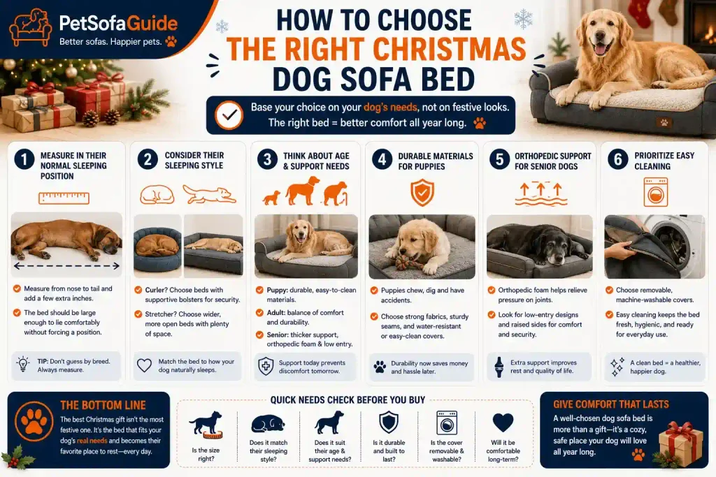 Checklist for choosing the right dog sofa bed Christmas gift.