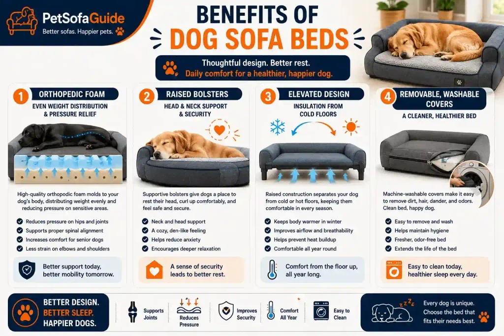 Key benefits of supportive dog sofa beds for comfortable sleep.