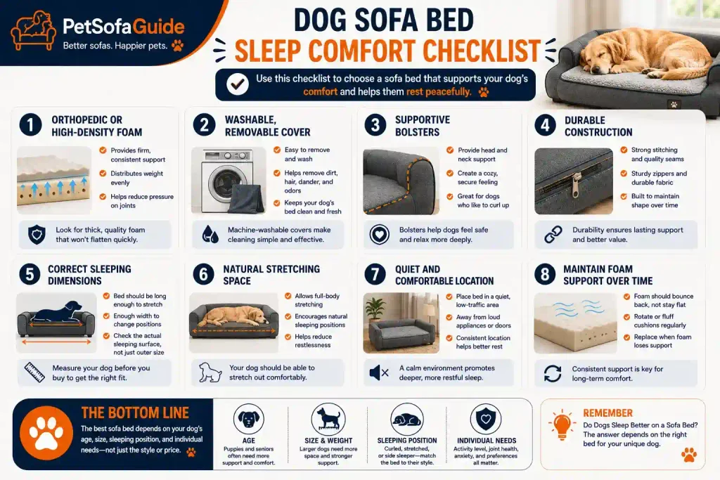 Checklist for choosing a supportive dog sofa bed for better sleeping comfort.