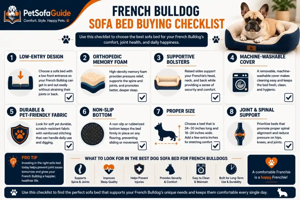 Checklist for choosing the best sofa bed for French Bulldogs.