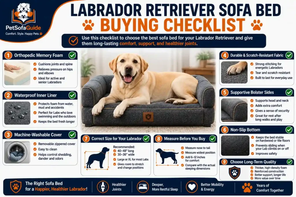 Checklist for choosing the best sofa bed for Labrador Retrievers.