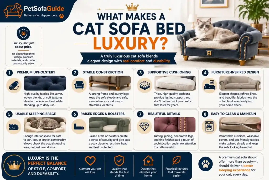 Features that make a cat sofa bed luxurious and comfortable.