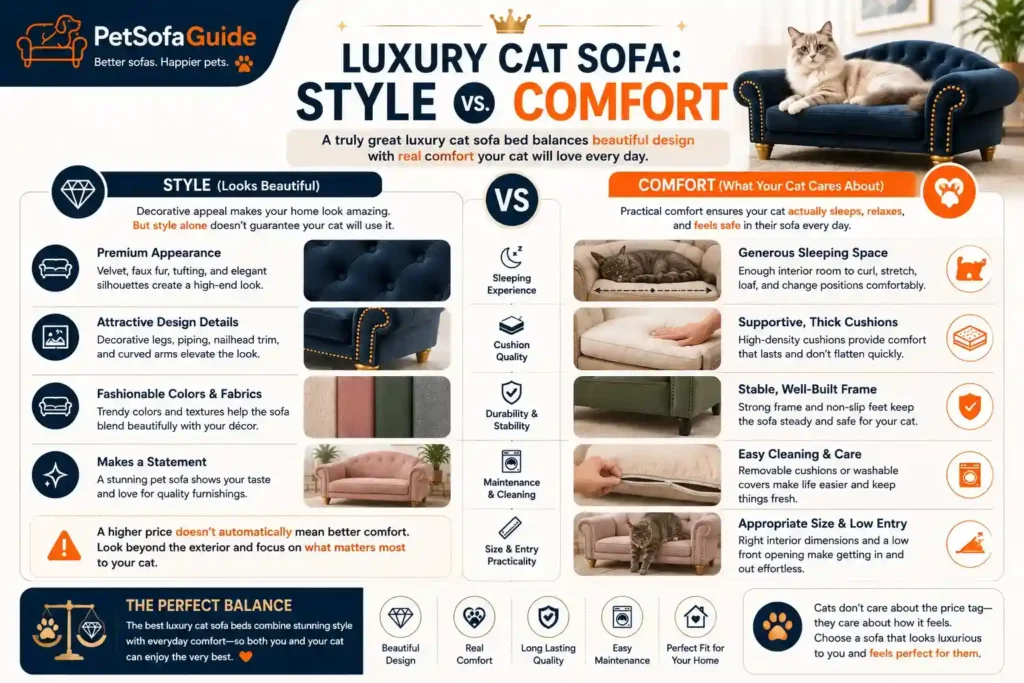 Comparison of style and comfort when choosing a luxury cat sofa bed.