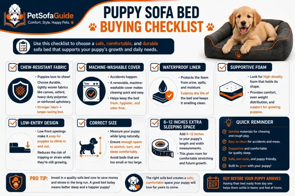 Checklist for choosing the best sofa bed for puppies.