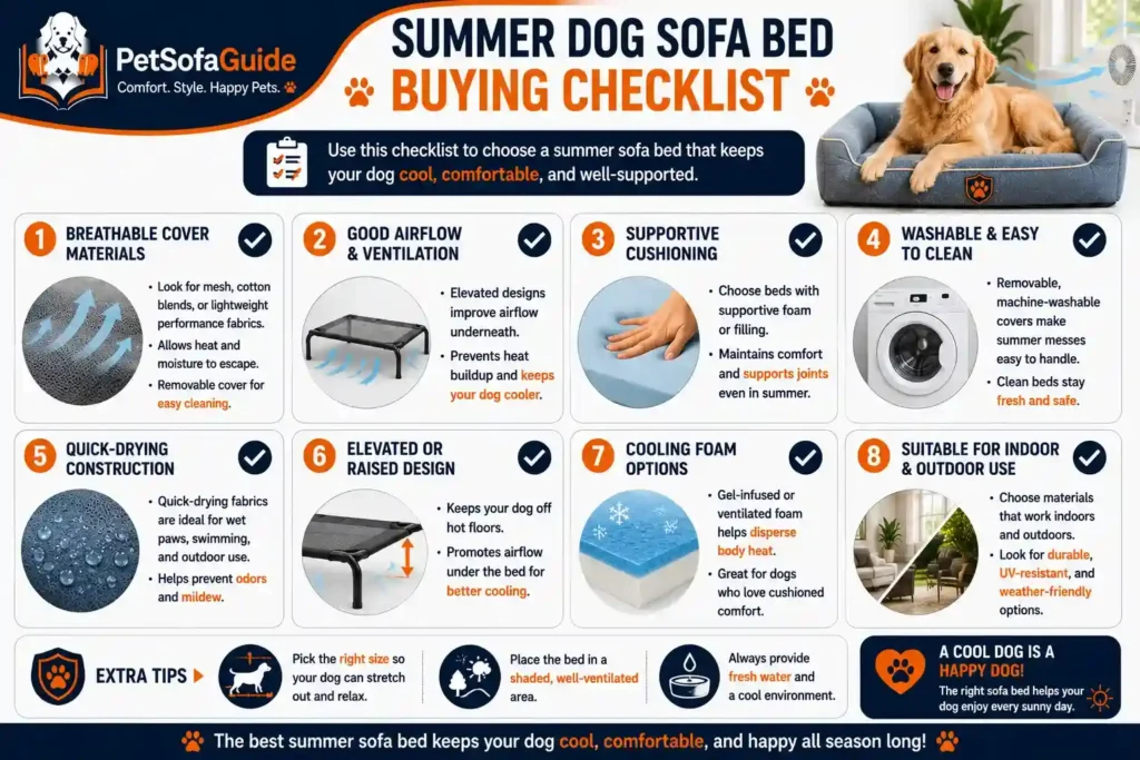 Checklist for choosing the best dog sofa bed for summer.