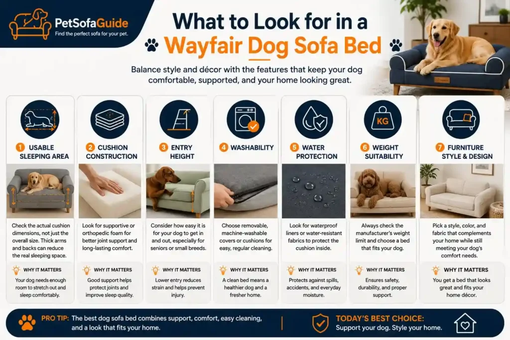 eatures to consider when choosing a dog sofa bed on Wayfair.